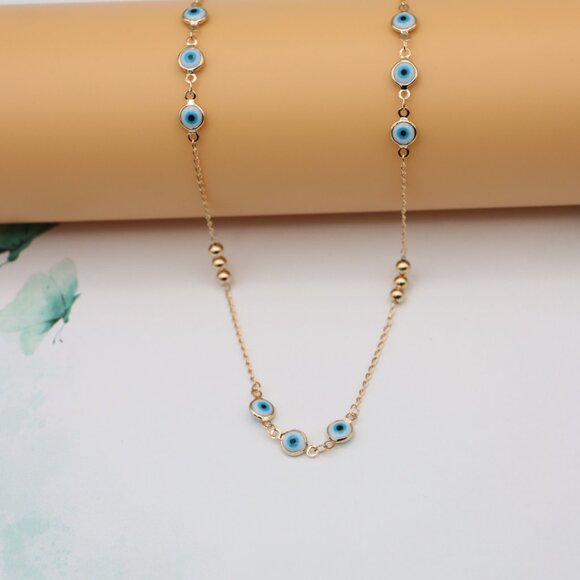"Rose Gold Evil Eye Necklace with Chain, XPNL0119 - Picture 5 of 12